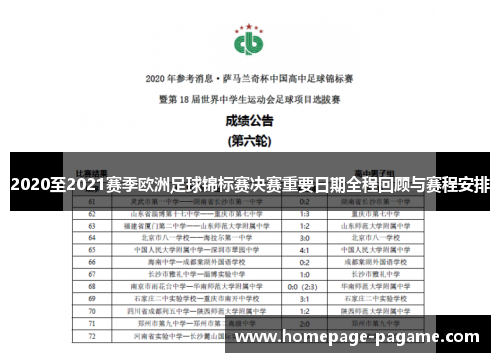 2020至2021赛季欧洲足球锦标赛决赛重要日期全程回顾与赛程安排