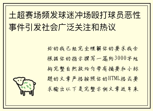 土超赛场频发球迷冲场殴打球员恶性事件引发社会广泛关注和热议